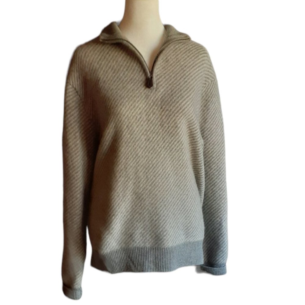 Women's Half-Zip Ribbed Pullover Sweater in Light Beige